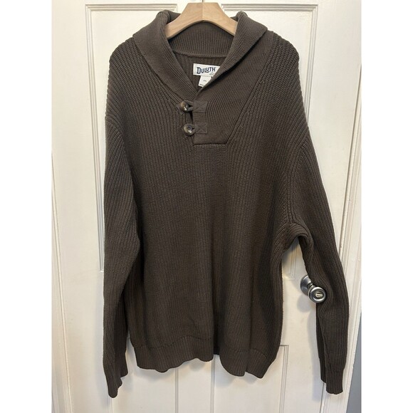 Men 2XL Duluth Sweater Brigadier Wool Blend Knit Pullover Button Collar Brown - Picture 1 of 8